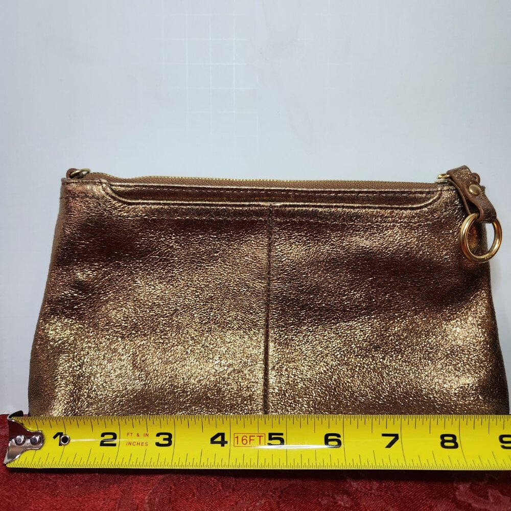 Hobo International Metallic Gold Zip Up Cosmetic Bag Clutch Wallet - Picture 2 of 8